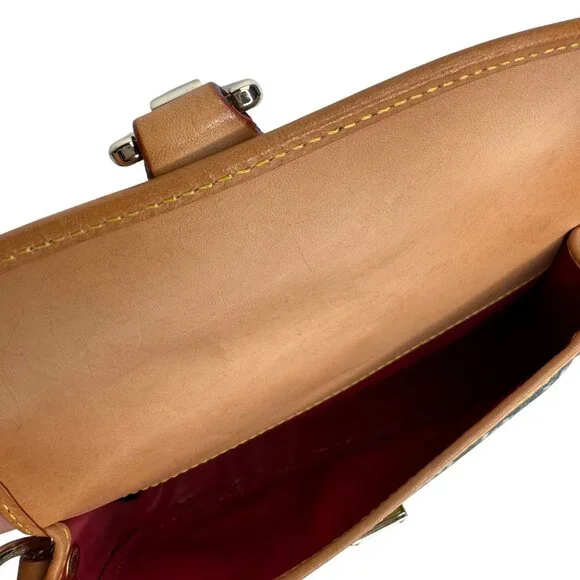 Y2K Dooney & Bourke Denim Signature Monogram Tan Leather Wristlet 7" Tan Removab - Picture 4 of 9